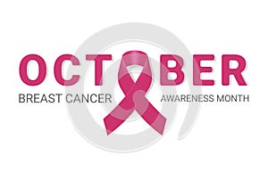 Realistic Breast Cancer icon with Pink awareness ribbon on white background.