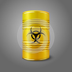 Realistic bright yellow big barrel with bio hazard