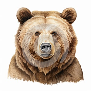 Realistic Brown Bear Head Illustration On White Background