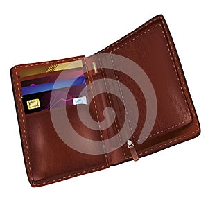 Realistic brown leather wallet