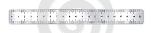 Realistic brushed metal ruler with measurement scale and divisions, measure marks. School ruler, centimeter scale for