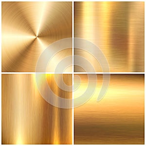 Realistic brushed metal textures set. Polished stainless steel background. Vector illustration.