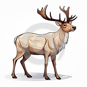 Realistic Brushwork Cartoon Elk On White Background