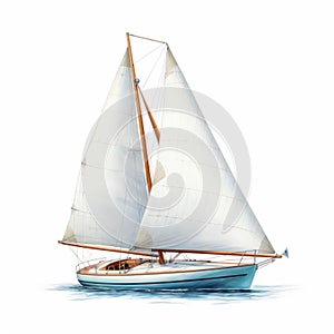 Realistic Brushwork: Detailed Illustration Of A White Sailboat On Isolated Background