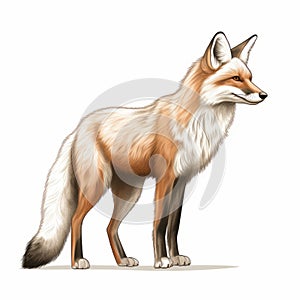 Realistic Brushwork Illustration Of A Standing Fox