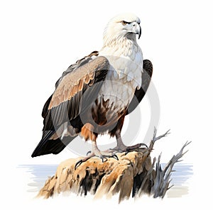 Realistic Brushwork: Majestic Eagle Standing On Rock