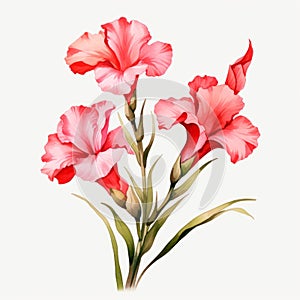 Realistic Brushwork Pink Carnations On White Background