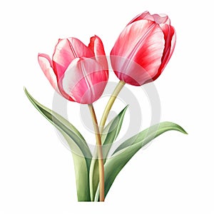 Realistic Brushwork Tulip Clipart: Vibrant Watercolor Vector Illustration