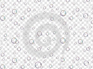 Realistic bubbles on a transparent background. Vector seamless pattern