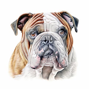 Realistic Bulldog Portrait On White Background