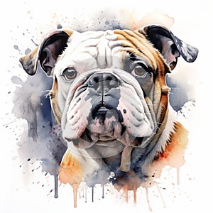 Realistic Bulldog Watercolor Painting Hyper-detailed Portrait Illustration