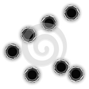 Realistic Bullet Holes on a White Background. Vector