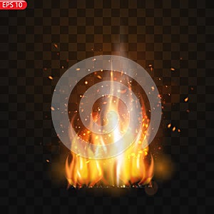 Realistic burning fire flames vector effect with transparency for design.