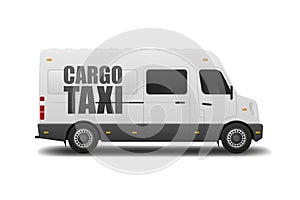 Realistic Bus mockup. Red cargo van taxi for delivery. Vector illustration.