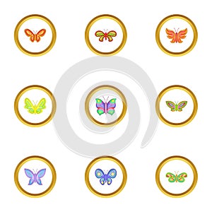 Realistic butterflies icons set, cartoon style