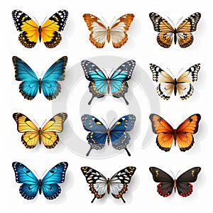 Realistic Butterfly Illustrations In Various Colors And Angles