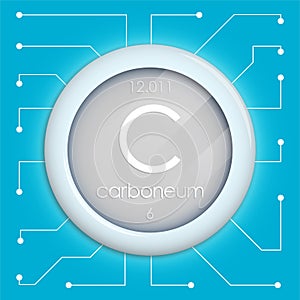 Realistic button with carboneum symbol. Chemical element is hydrogen. Vector isolated on white background