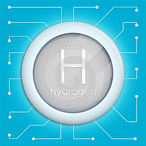 Realistic button with hydrogen symbol. Chemical element is hydrogen. Vector isolated on white background