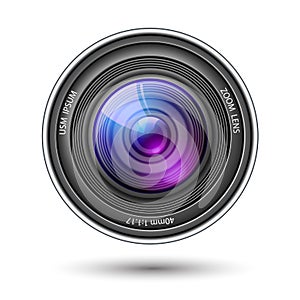 Realistic camera lens with reflections vector