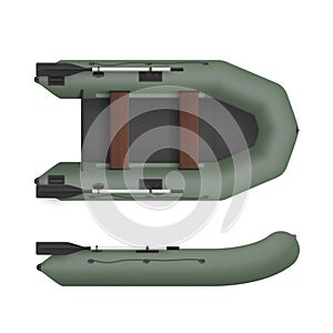 Realistic camouflage inflatable boat vector illustration fishing floating or active recreation