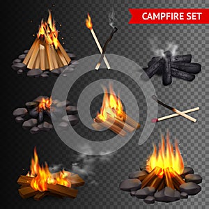 Realistic Campfire Transparent Set