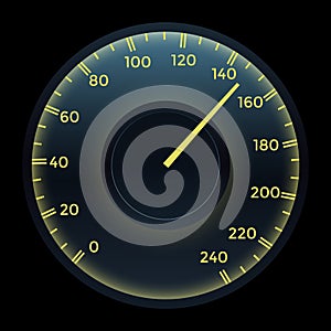 Realistic car dashboard speedometer. Speed measure gauge. Motorbike or motorcycle speed indicator, counter on analog