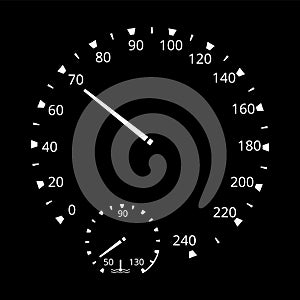 Realistic car dashboard speedometer and temperature lavel. Speed measure gauge. Motorbike or motorcycle speed indicator