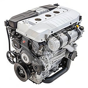 Realistic car engine isolated on white background photo