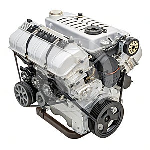 Realistic car engine isolated on white background photo