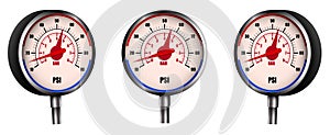 Realistic car pump manometer, compressor for inflating car tires. Transport repair, technical inspection. Vector