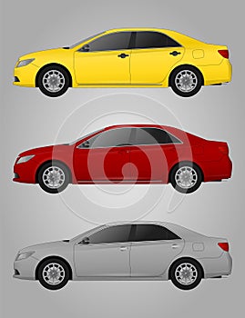 Realistic car. sedan. set on grey background