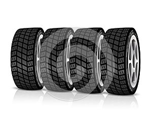 Realistic Car tire isolated on white background. Automobile rubber whell