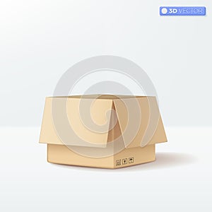 Realistic cardboard box icon symbols. Blank white cube product packaging paper cardboard box, carton packaging box mockup. 3D