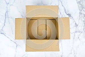 Realistic cardboard box set, opened top view on white background, business and industrial concept , shipping delivery, isolated