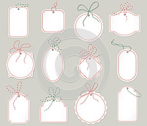 Realistic cardboard vintage sale labels. Vector Retail Christmas new year Price tags.