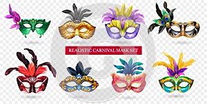 Realistic Carnival Mask Transparent Icon Set