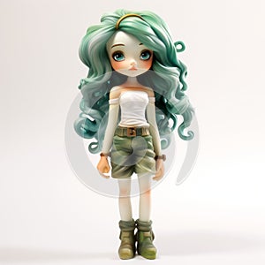 Realistic Cartoon Figurine With Green Hair - Artgerm Style