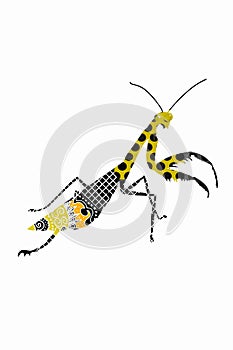 Realistic cartoon  mantis pattern design illustration drawing,isolated.Coloring.