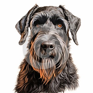 Realistic Cartoon Portrait Of A Black Schnauzer Dog