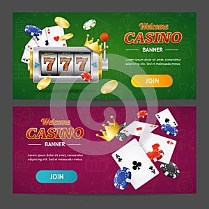 Realistic Casino Banner Horizontal Set. Vector