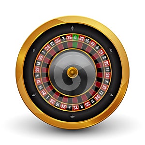 Realistic casino gambling roulette wheel isolated on white background. Vector play chance luck roulette wheel illustration