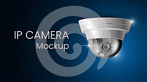 Realistic cctv ip camera home template for security systems. Safety. Isolated 3d vector on dark background