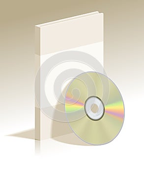Realistic CD disk and plastic box with soft shadow