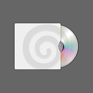 Realistic CD disk in white paper folder blank 3d template vector illustration DVD compact music case