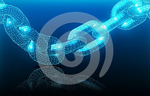 Realistic chain made from line and dot connection. Triangular design. Block chain concept. Vector illustration for the