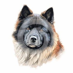 Realistic Charcoal Drawing Of An Akita Dog On Isolated White Background