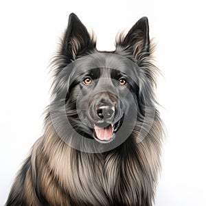 Realistic Charcoal Drawing Of A Belgian Tervuren Dog On White Background