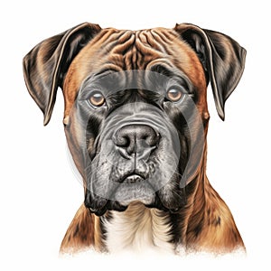 Realistic Charcoal Drawing Of Boxer Dog On Isolated White Background