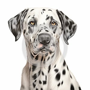 Realistic Charcoal Drawing Of Dalmatian On White Background