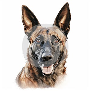 Realistic Charcoal Drawing Of German Shepherd On White Background